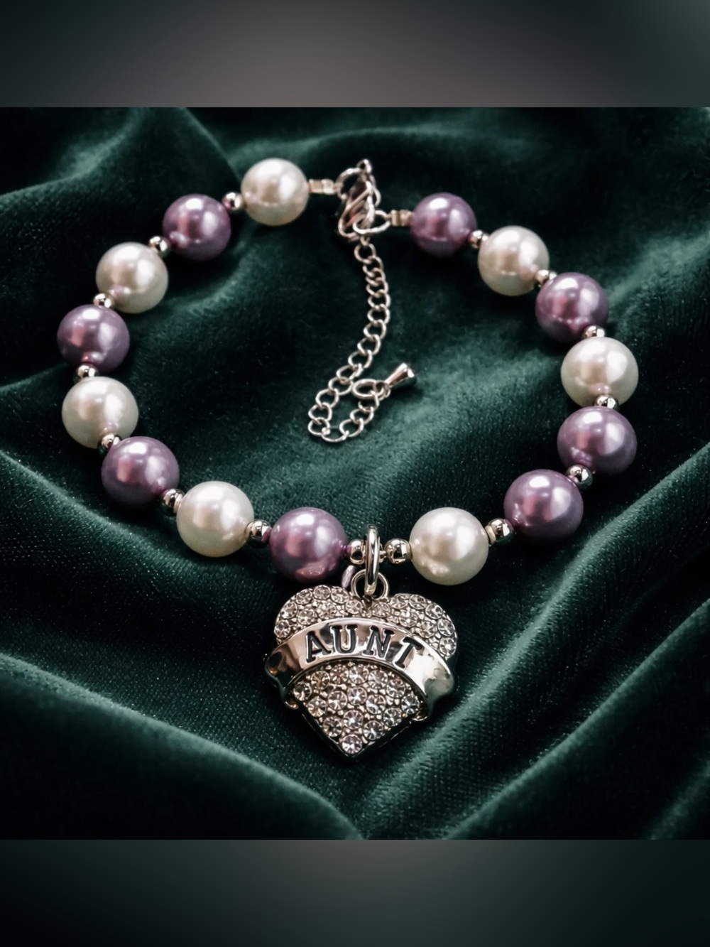 Elegant Aunt Pearl and Silver Heart Charm Bracelet